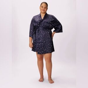 Luxe Satin Robe -Midnight Bloom - L